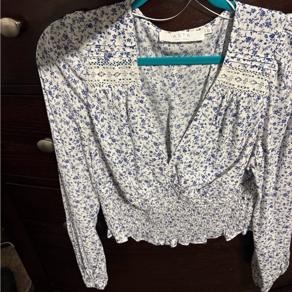 ASTR Blue and White Floral Blouse